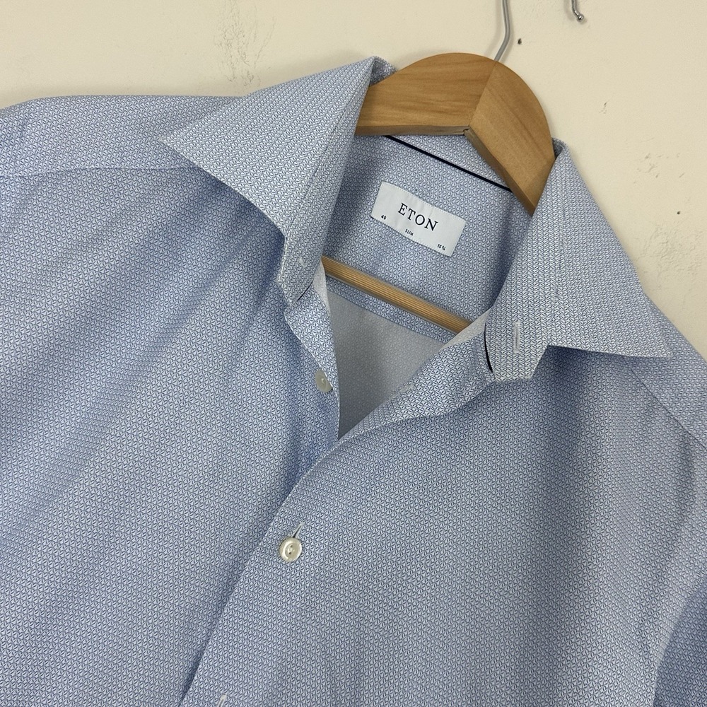 Eton Dress Shirt White Blue Heart Print Slim Fit Button Up Formal Mens 40-15 3/4